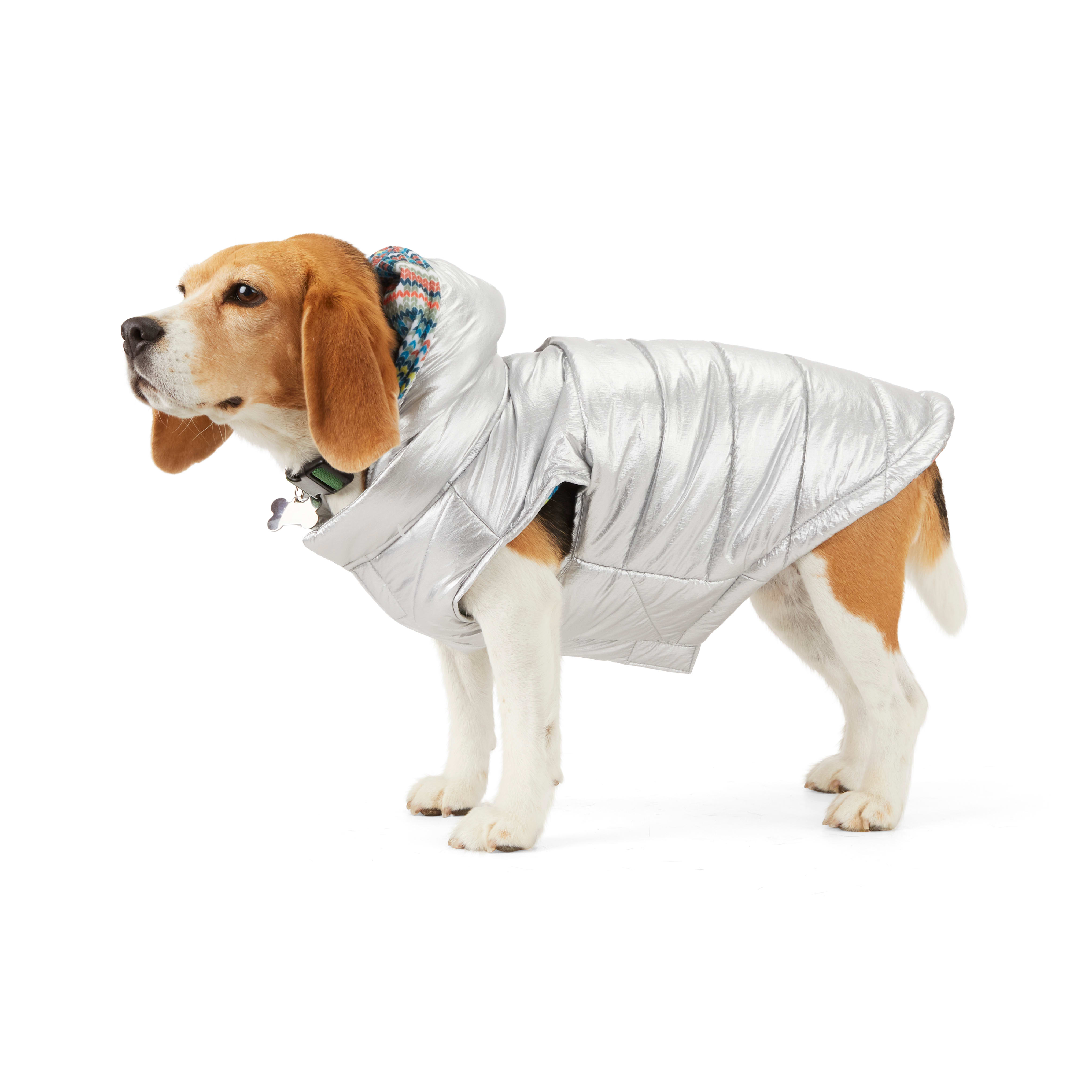 YOULY The Explorer Metallic Dog Puffer Jacket， XX-Small