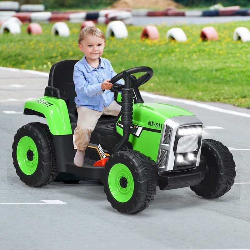 Kids Ride on Tractor w/Trailer 12V Battery Powered Electric Riding Toy Car Vehicle with 3-Gear-Shift Ground Loader