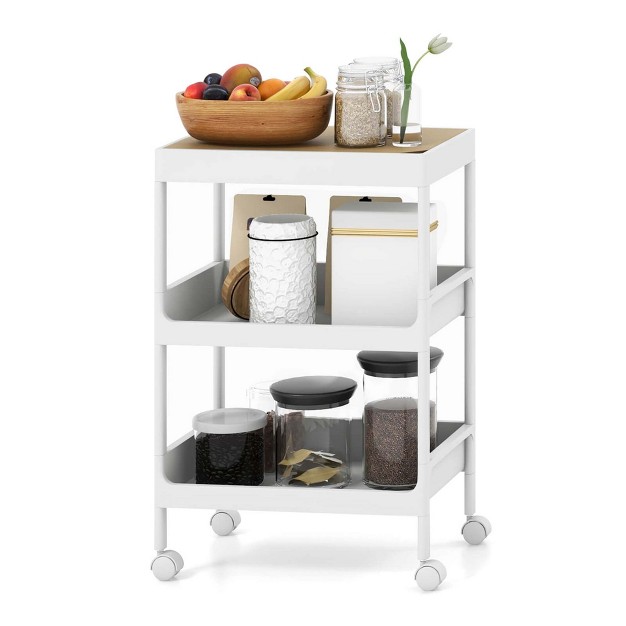 Costway 3 Tier Utility Rolling Cart Rolling Storage Cart With Detachable Tray Top