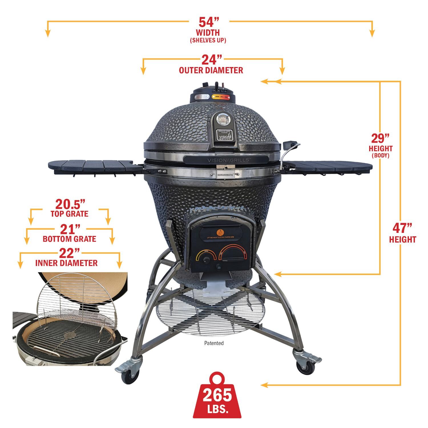 Vision Elite Series XD702 Maxis 22-Inch Kamado Grill