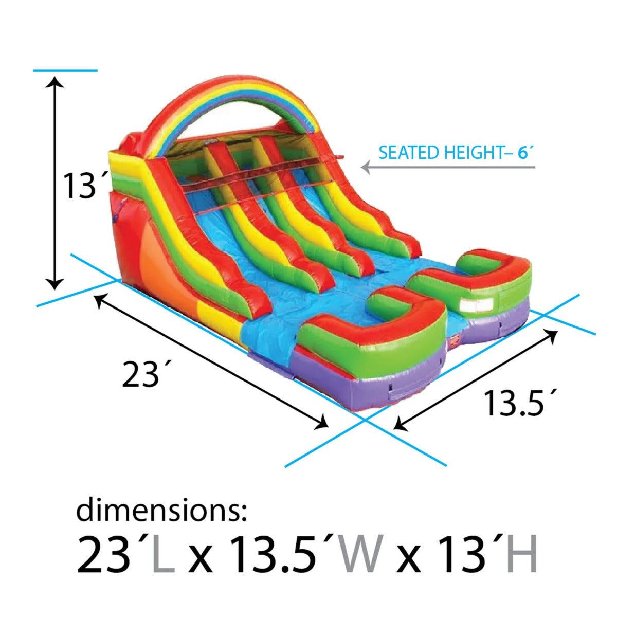 TentandTable Commercial Inflatable Water Slide, Rainbow Double Lane with Blower, 13'