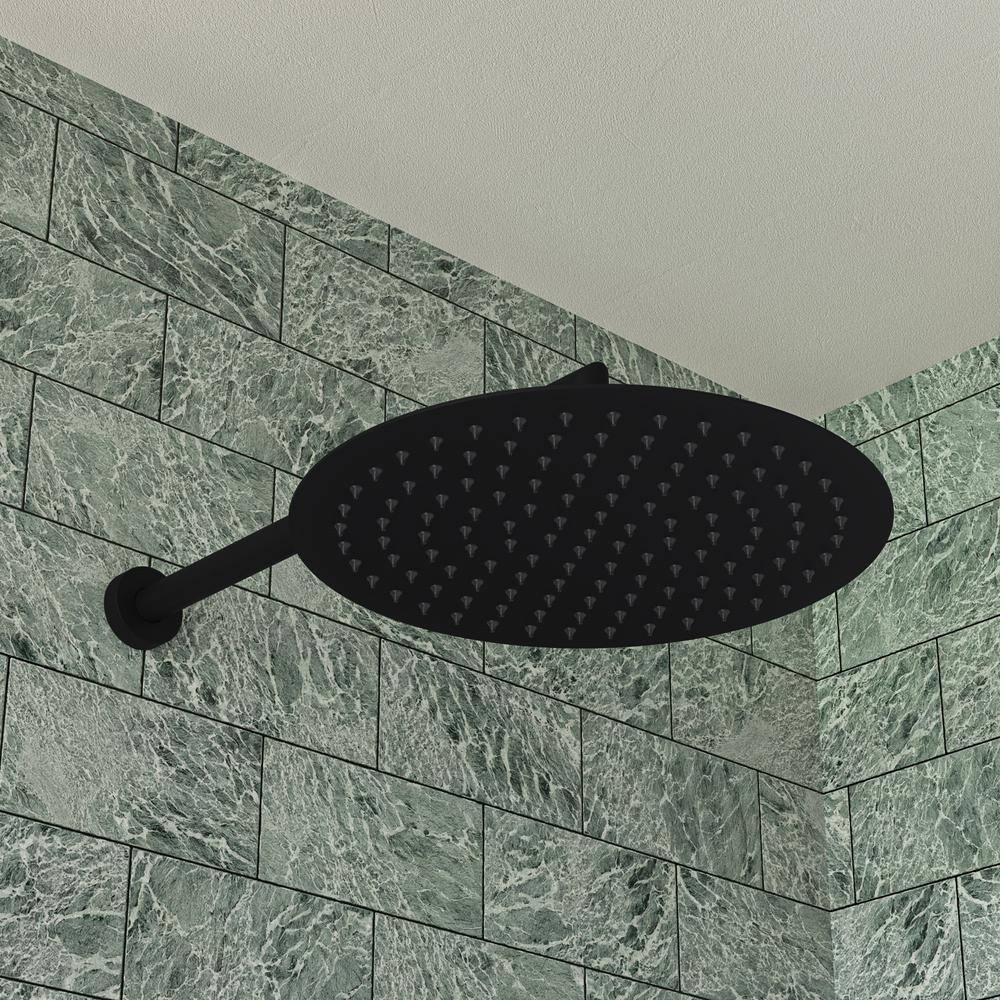 ALFI BRAND 1-Spray Patterns with 1.8 GPM 12 in. Ceiling Mount Rain Fixed Shower Head in Black Matte RAIN12R-BM