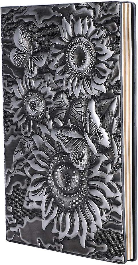 100 Sheets 3d Embossed Notebook A5 Pu Hardcover Notepad Vintage Sunflowers Journal Refillable Colorful Daily Planner Lined Kraft Paper Diary