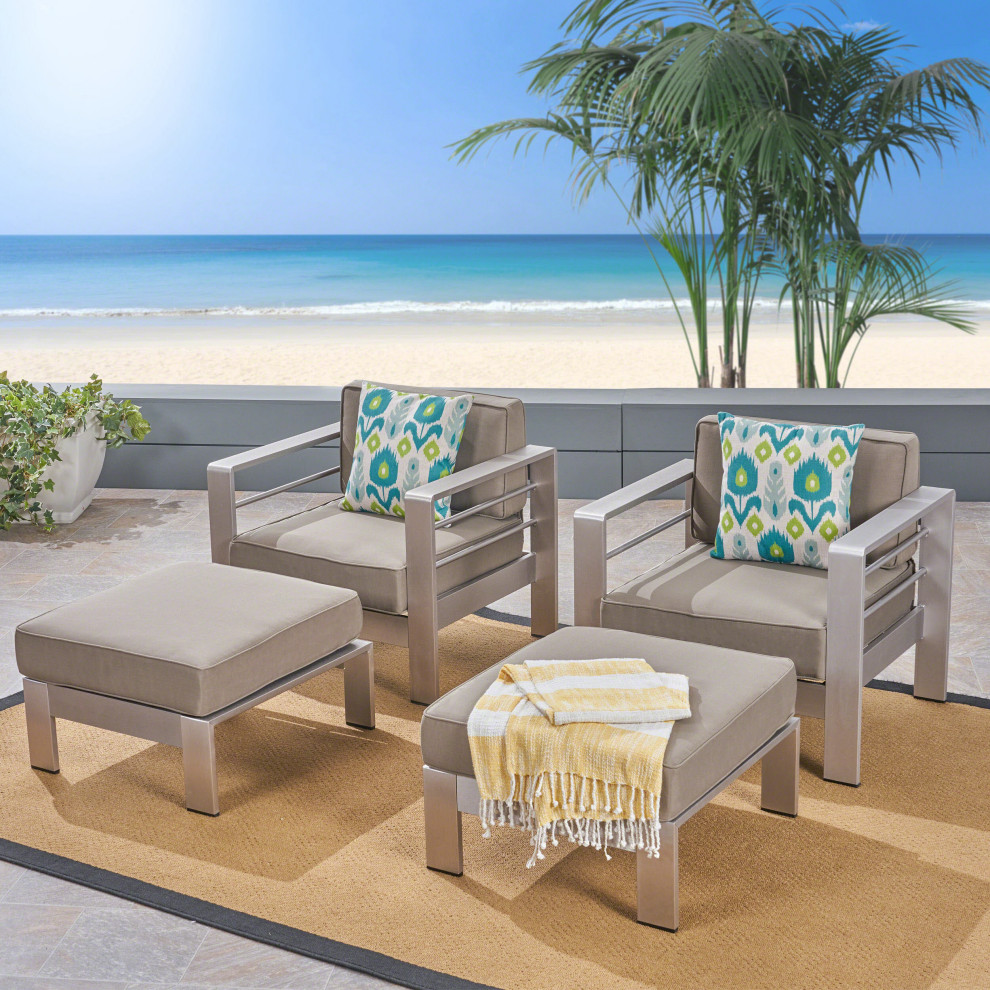 GDF Studio Emily Coral Outdoor 2 Seater Club Chair Chat Set With Ottomans   Contemporary   Outdoor Lounge Chairs   by GDFStudio  Houzz