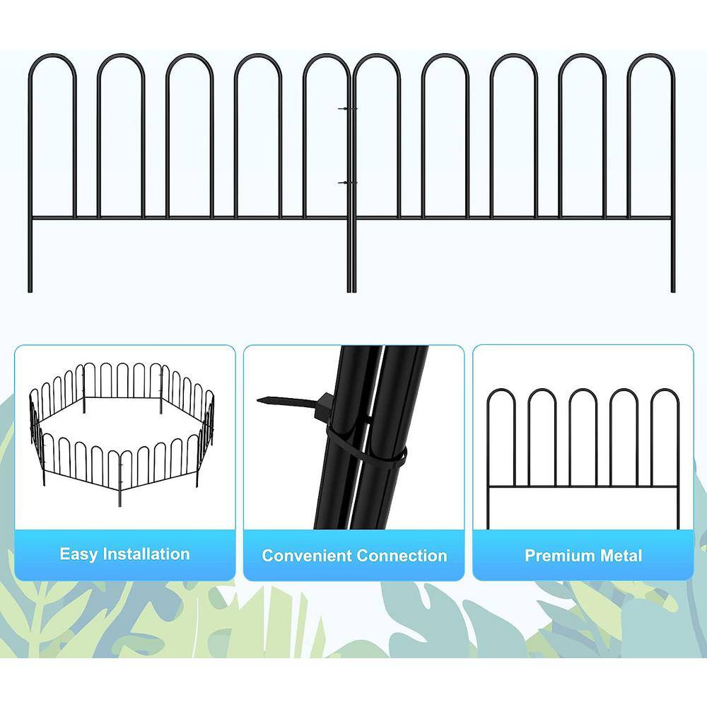 Oumilen Decorative Garden Fence 18 Panels Animal Barrier 12.7in (H) x 26ft (L) Black Metal Wire No Dig Fencing ON-ZL10