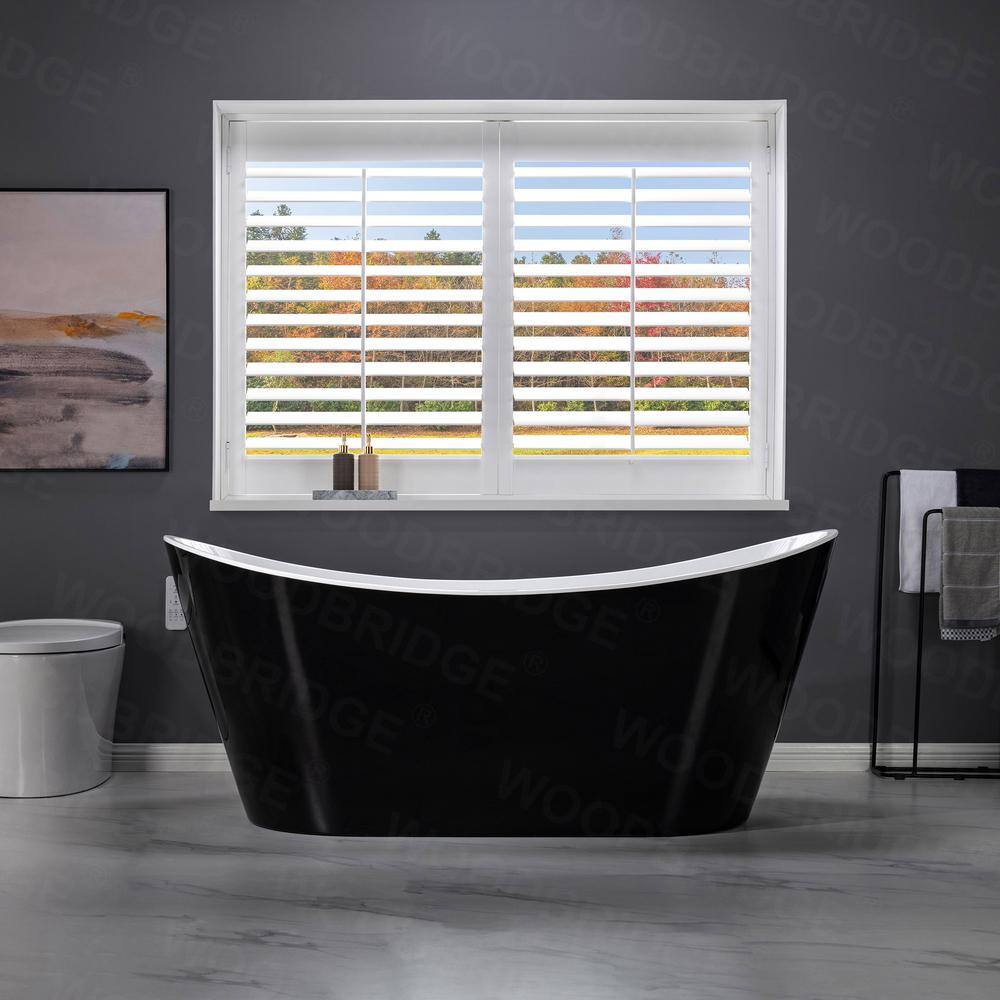 WOODBRIDGE Rolande 67 in. Acrylic FlatBottom Double Slipper Bathtub with Matte Black Overflow and Drain Included in Black HBT5597