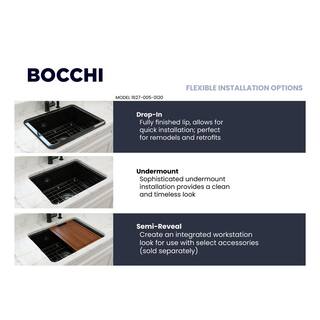 BOCCHI Sotto Black Fireclay 24 in. Single Bowl UndermountDrop-In Kitchen Sink wProtective Bottom Grid and Strainer 1627-005-0120