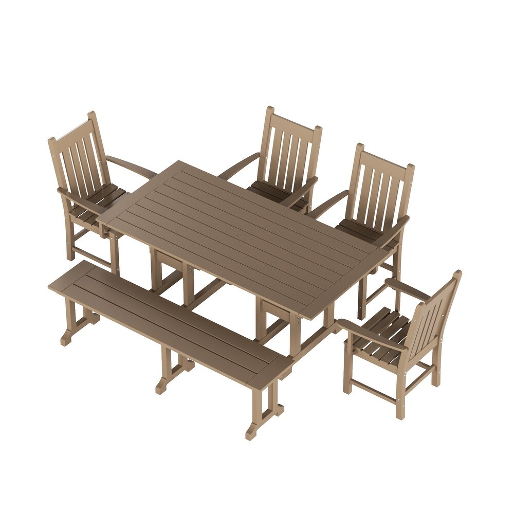 Laguna 6 Piece Rectangular Poly Eco Friendly  Weather Outdoor Dining Set with Armchair