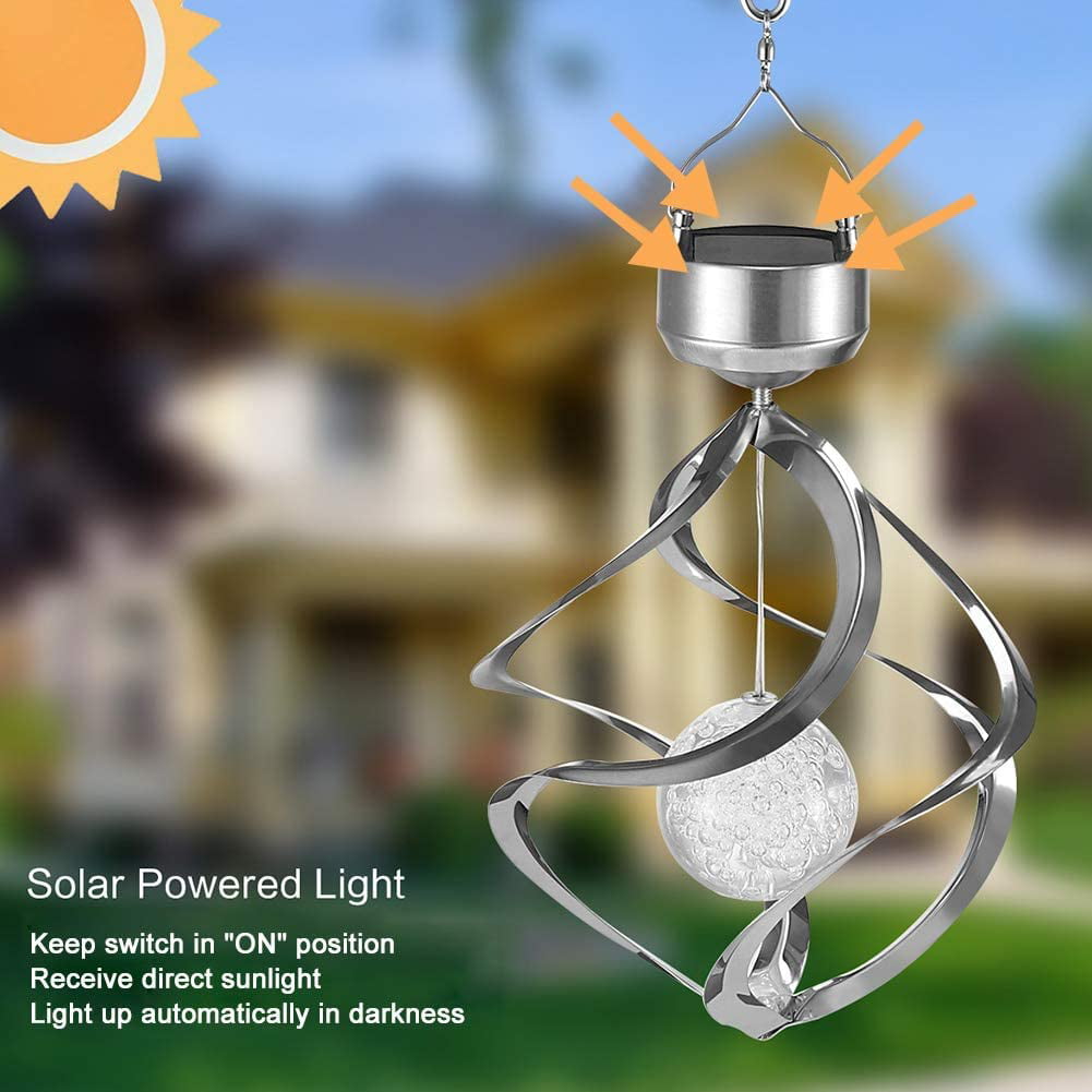 Sowaz 14 in. LED Solar Revolving Wind Chimes Hanging Spiral Solar Lights Outdoors Garden Home Lawn Patio Multi Color Changing