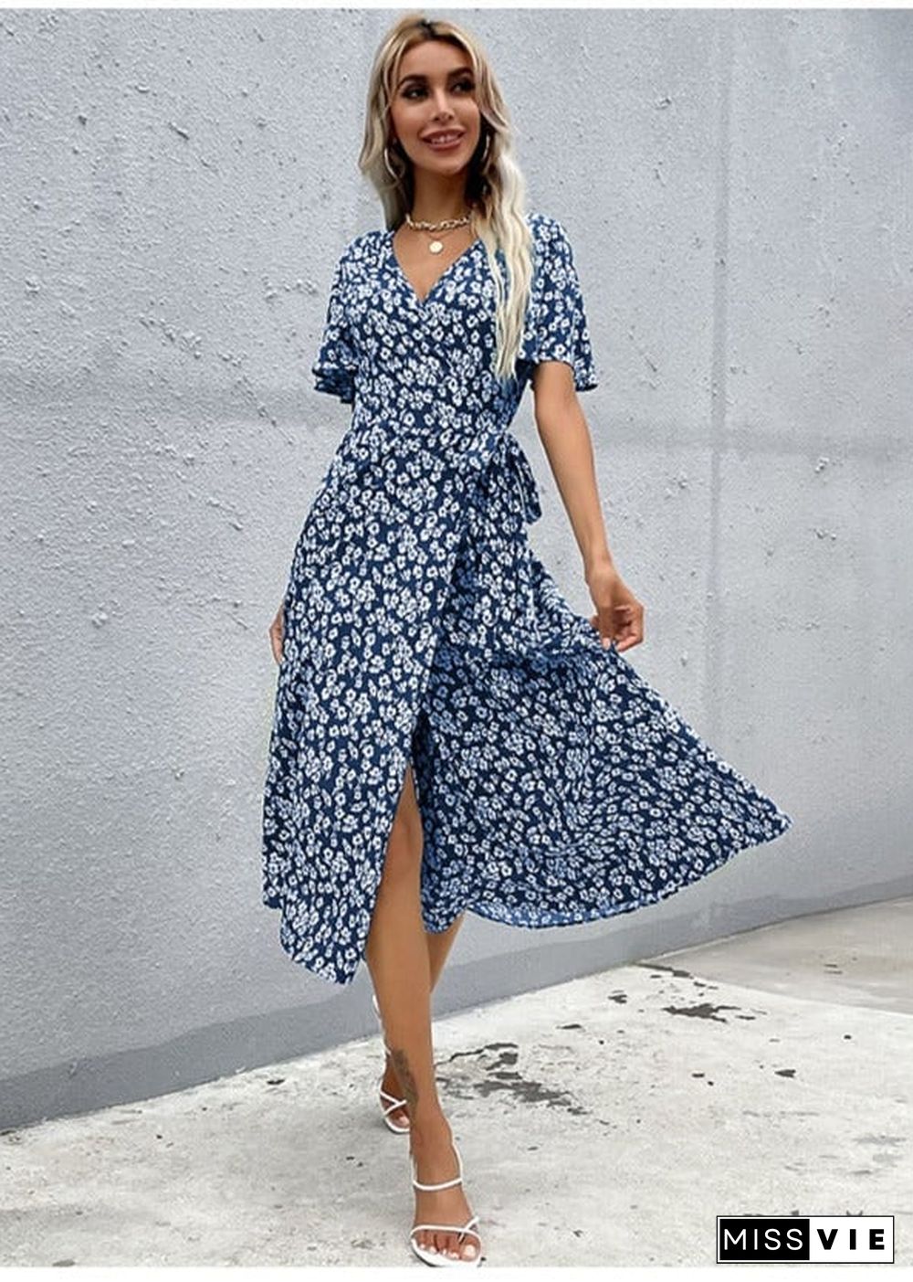 Boho High Waist Slim Printing Midi Dress Alona