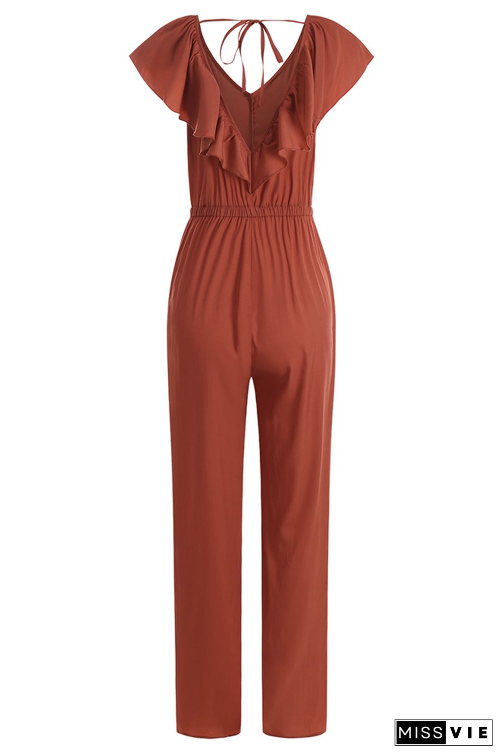 Ruffle V-neck Sleeveless Waisted Jumpsuit Wholesale