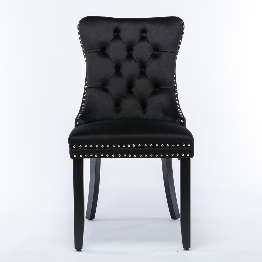 2 Piece Luxury Tufted Velvet Dining Chairs with Wood Legs   Nailhead Trim