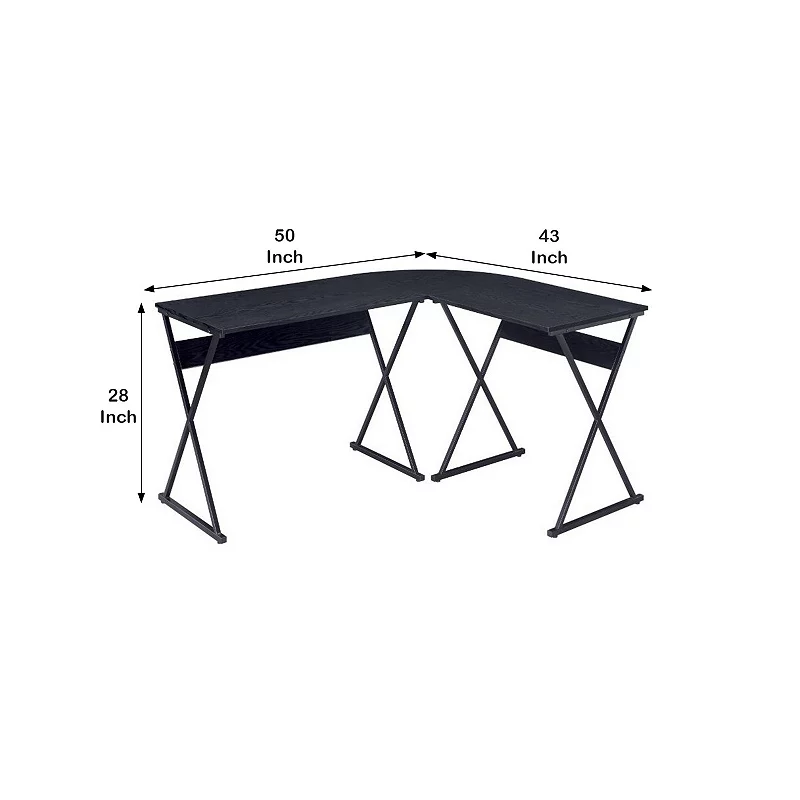 Writing Desk with L Shaped Top and S-Shaped Base ， Black