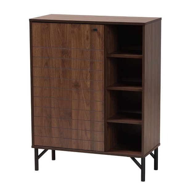 Josette Wood Shoe Cabinet Walnut Brown black Baxton Studio