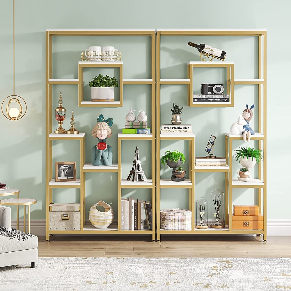 Freestanding Bookcase and Bookshelves  71 Inch Tall Gold Book Shelves