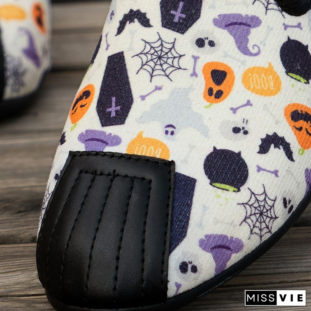 Halloween Purple Casual Patchwork Printing Round Comfortable Flats Shoes