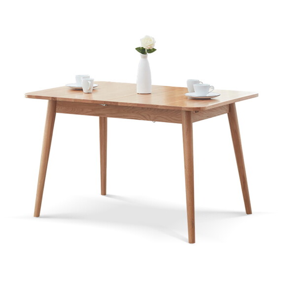 [One table with four chairs]Natural solid oak roun...