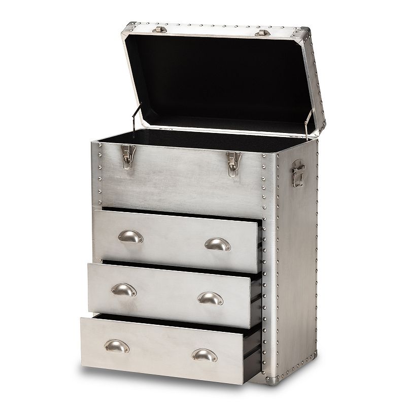 Baxton Studio Serge Silver Lift-Top 3-Drawer Storage Cabinet