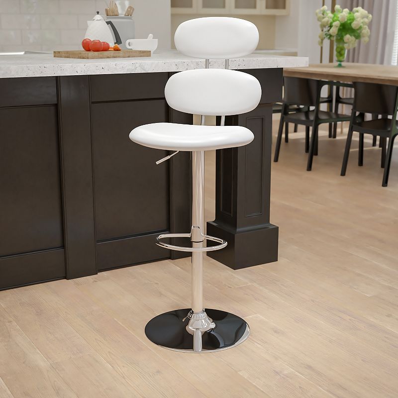 Emma and Oliver White Vinyl Adjustable Height Barstool with Ellipse Back