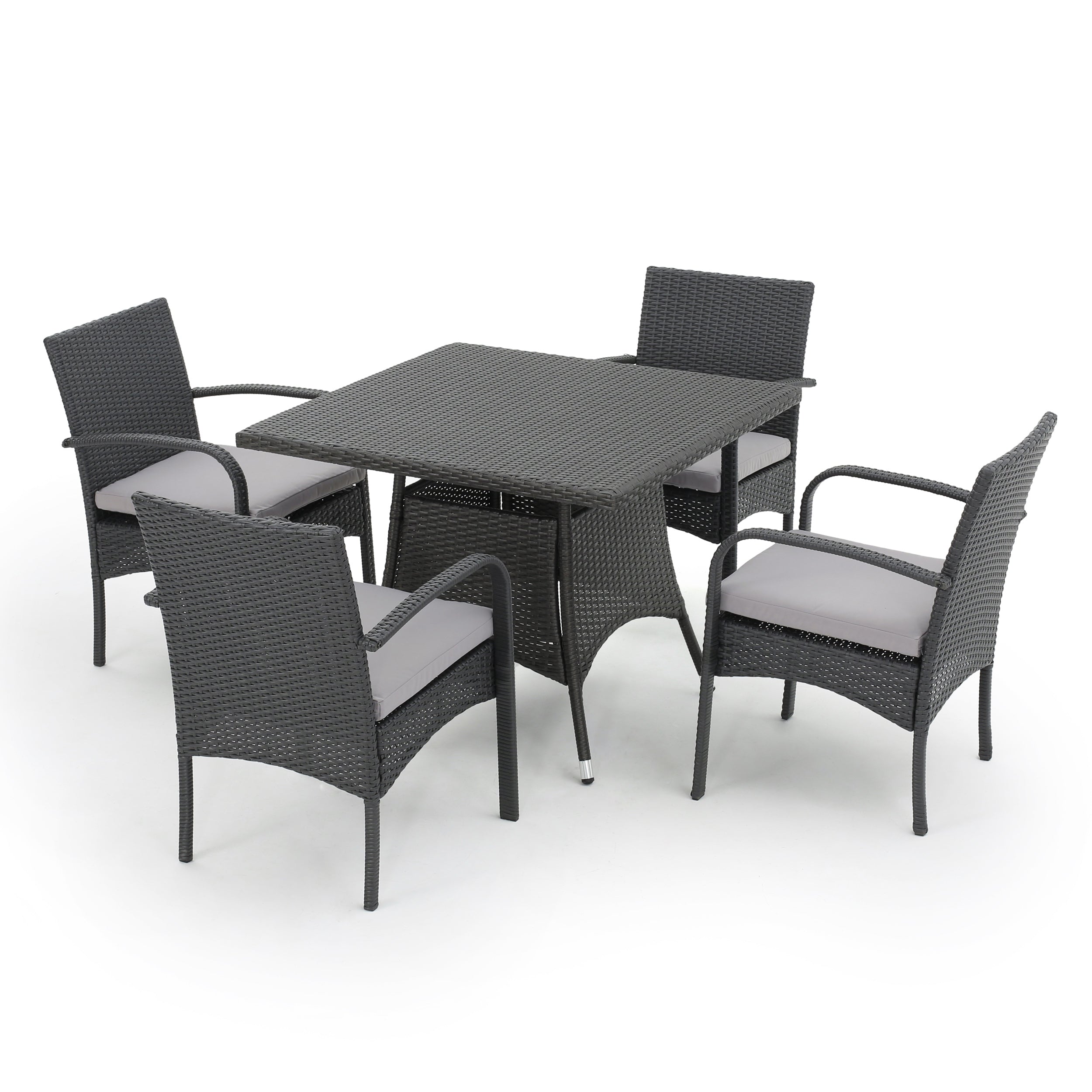 Pattinson Outdoor 5 Piece Grey Wicker Dining Set with Cushions