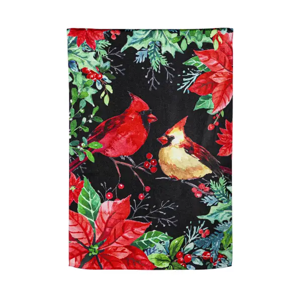 Evergreen Enterprises Cardinal Couple Poinsettia Flag