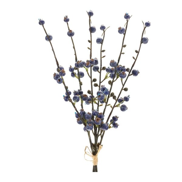 6 Green and Blue Winter Berry Twig Artificial Christmas Bundles 14.5