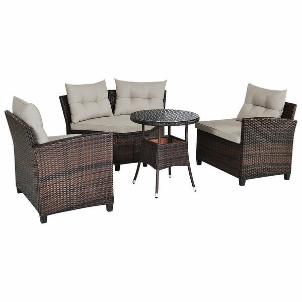 4 Pcs Furniture Patio Set Outdoor Wicker Sofa Set - 31.5