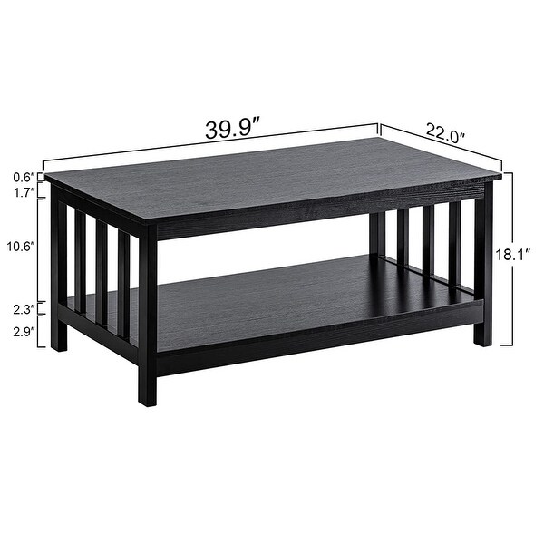 Coffee Table， Black Wood Living Room Table with Shelf， 40 Black