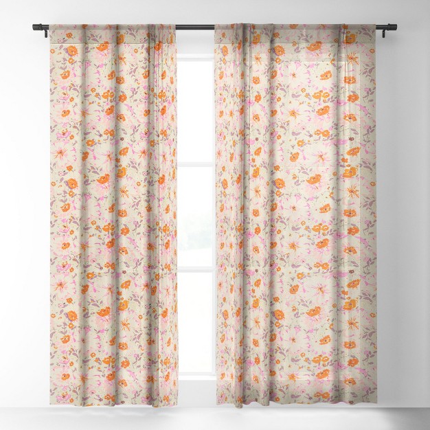 Alison Janssen Faded Floral Pink Citrus Single Panel Sheer Window Curtain Society6