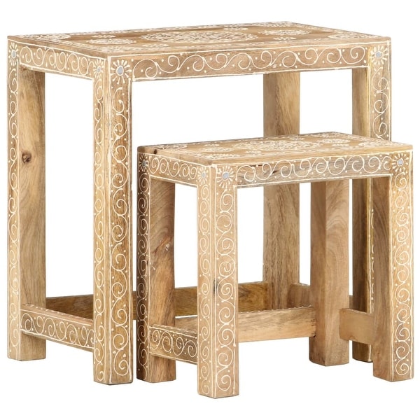 vidaXL 2 Piece Hand-painted Side Table Set Solid Mango Wood - 17.7