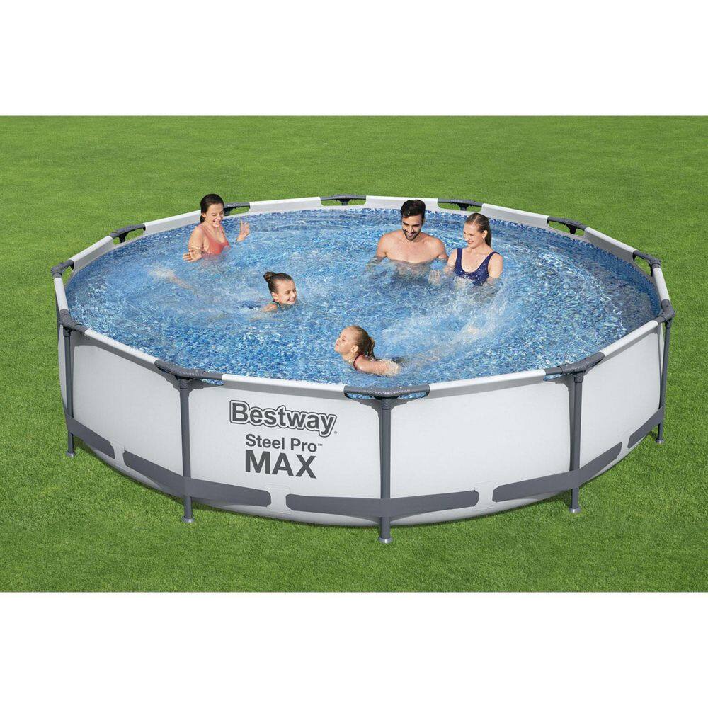 Bestway Steel Pro Max 12 ft. x 12 ft. Round 30 in. Deep Above Ground Frame Pool Package 56417E-BW + 58037E-BW