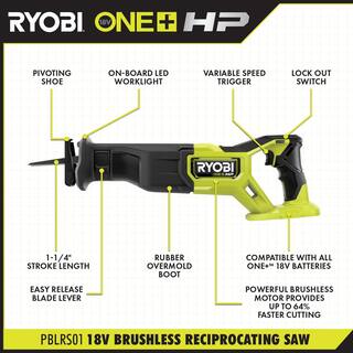 RYOBI ONE+ HP 18V Brushless Cordless Combo Kit (3-Tool) with (2) HIGH PERFORMANCE Batteries Charger and Bag PBLCK303K