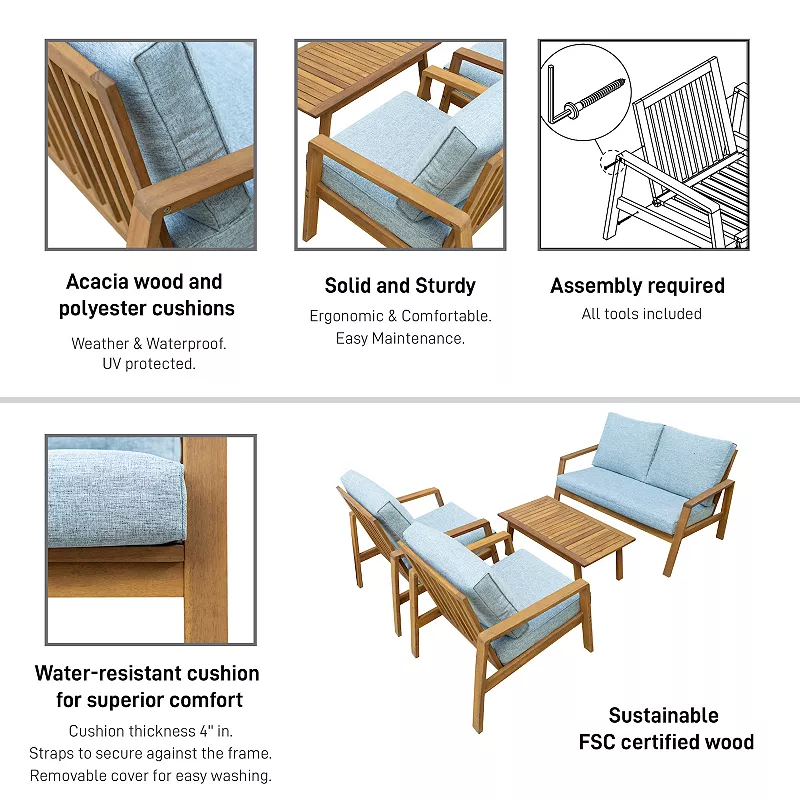 Dukap Saman Patio Loveseat， Chair and Coffee Table 4-piece Set