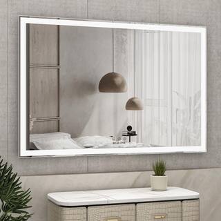 60 in. W x 40 in. H H Large Rectangular Aluminum Framed LED Lighted Wall Mounted Bathroom Vanity Mirror in Silver W7084wmq1577