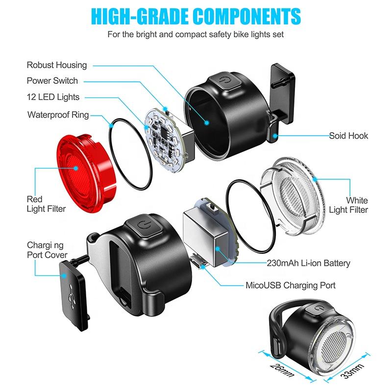 Q2 Bicycle Headlight Taillight LED Bike Rear Light Combo Set Front Rear lights USB Charge Safety Warning Headlight Cycling Light