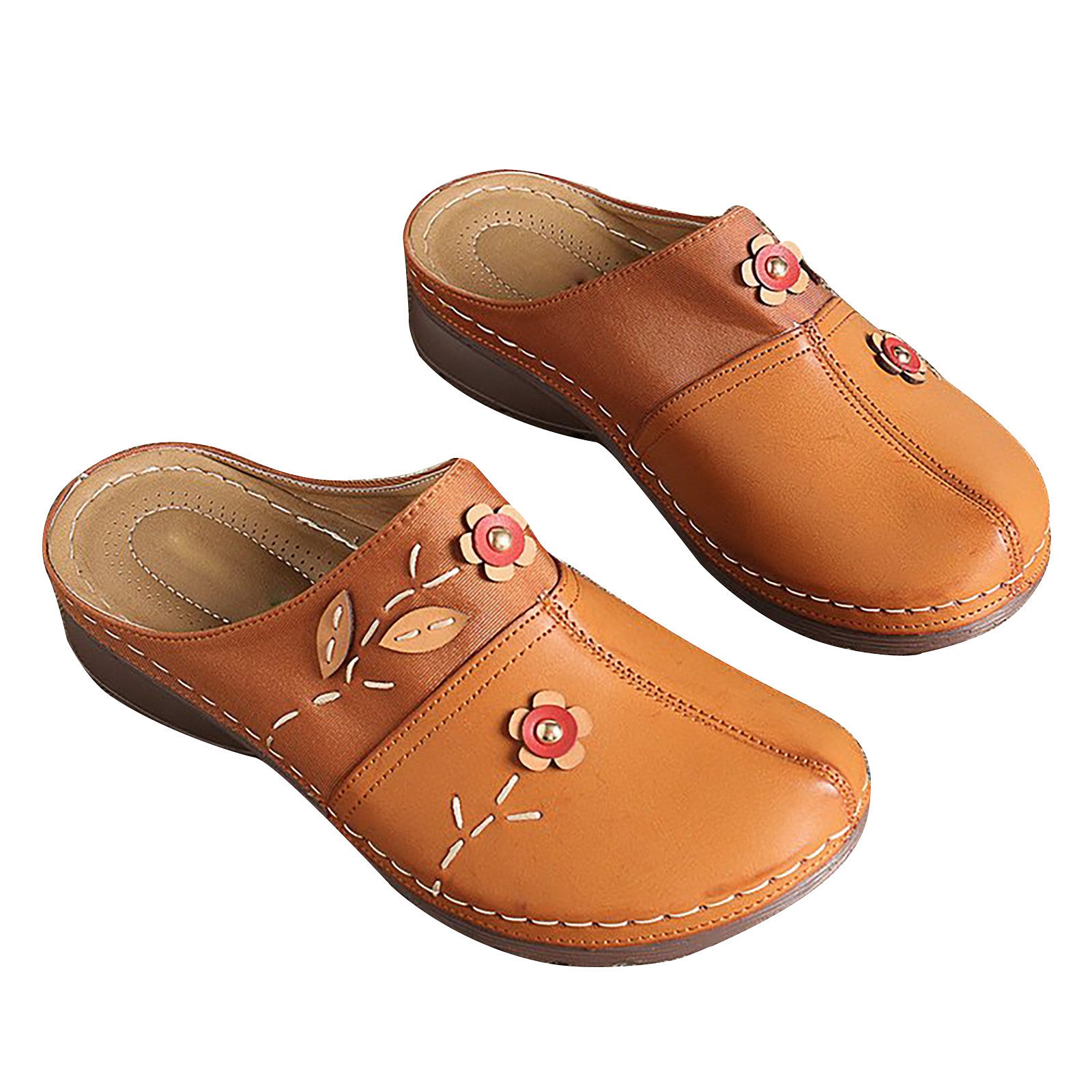 MIARHB Women Gracosy Clogs Shoes Leather Loafers Slip On Mules Antil Slip Beach Sandals