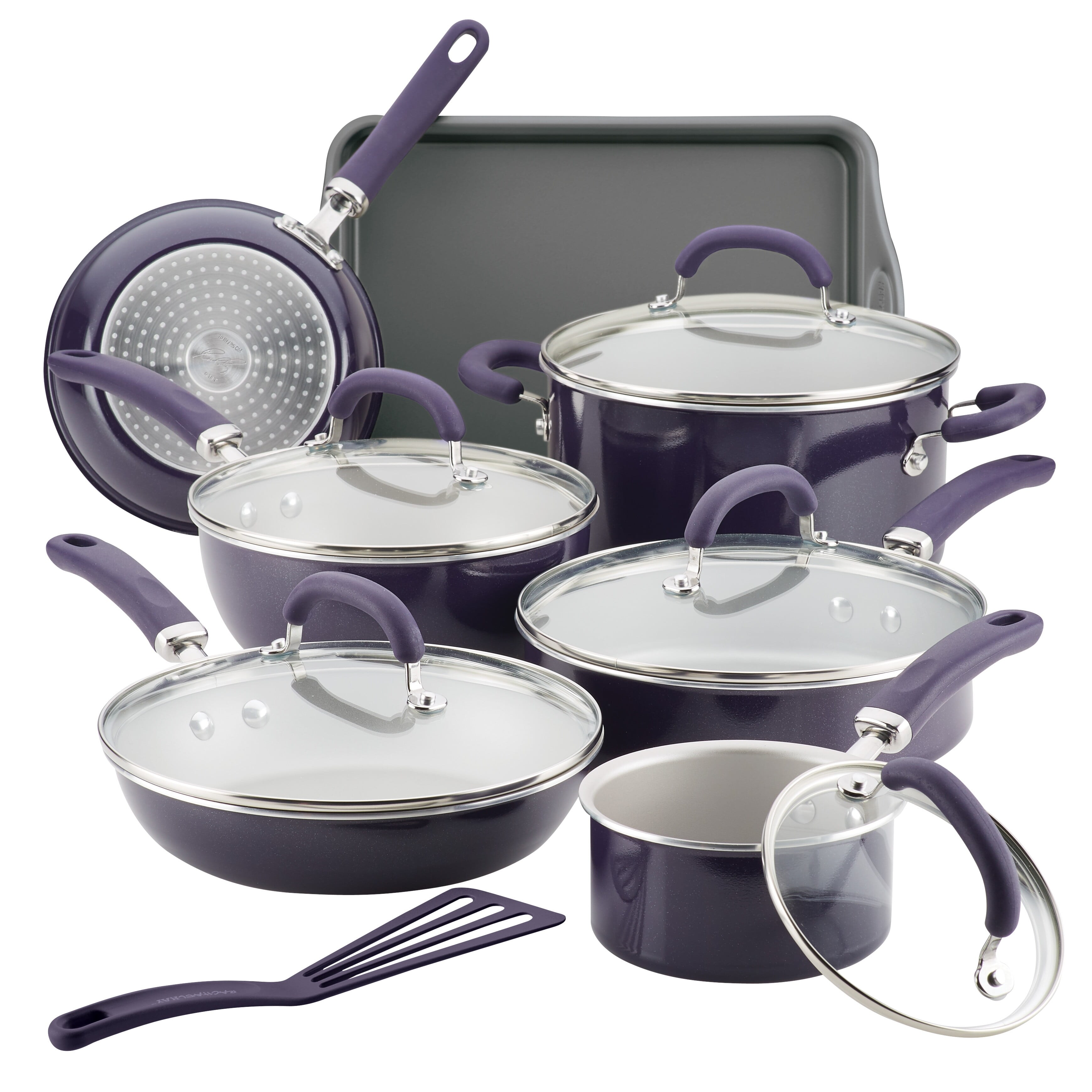 13 Pc Create Delicious Aluminum Nonstick Cookware Set， Purple Shimmer