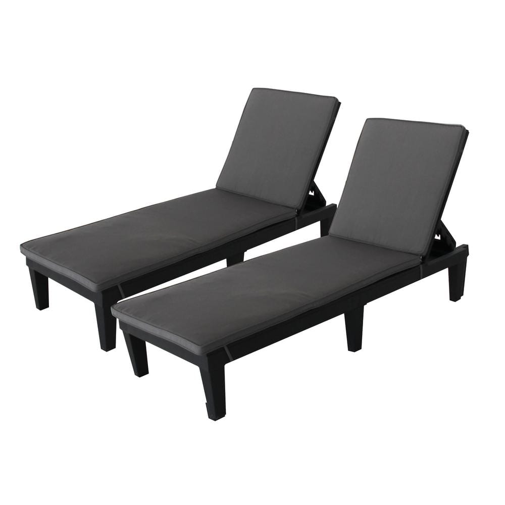 DUKAP OSLO Black 2-Piece Composite Outdoor Reclining Chaise Lounger with Grey Cushions ODKOSLC-BLK-2