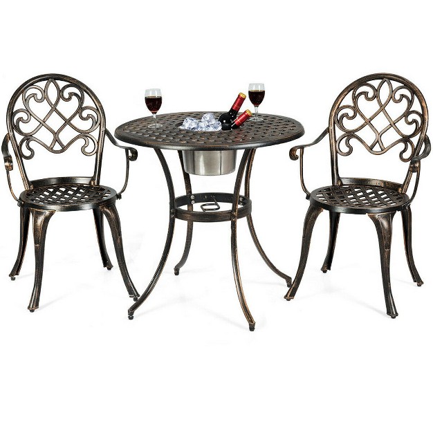 Costway 3pcs Patio Dining Set Aluminum Bistro Attached Removable Ice Bucket