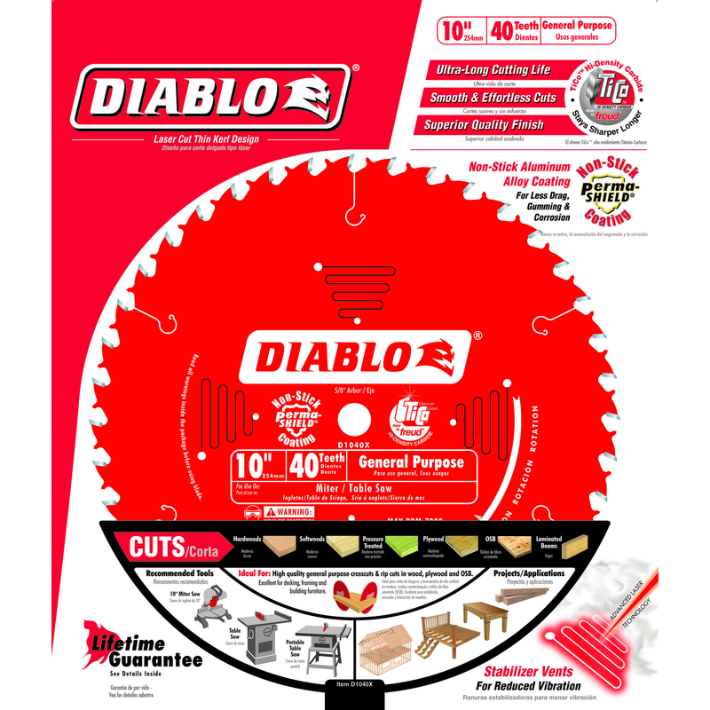 Diablo 10 in. D X 5/8 in. Carbide Circular Saw Blade 40 teeth 1 pk