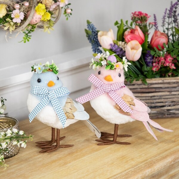 Plush Bluebird with Gingham Bow Easter Figurine