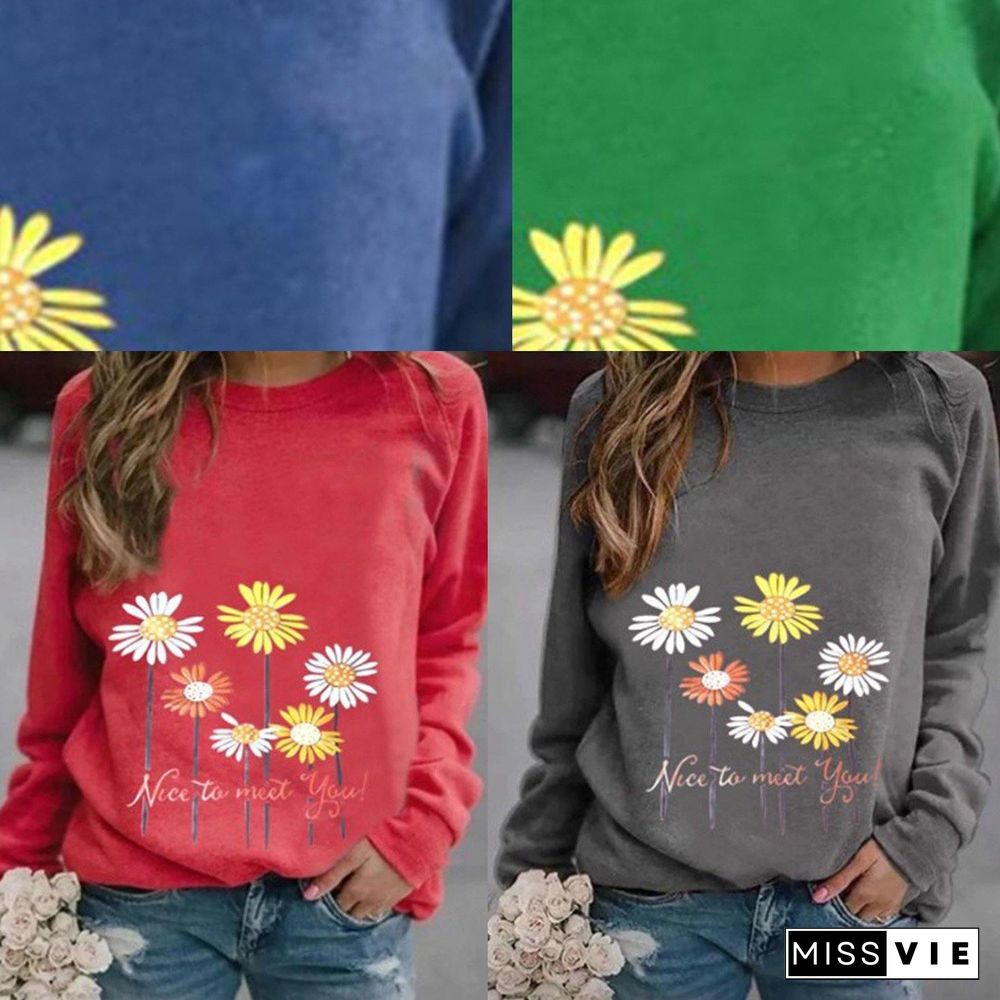 Nice to meet you' & Daisy Print Sweatshirt