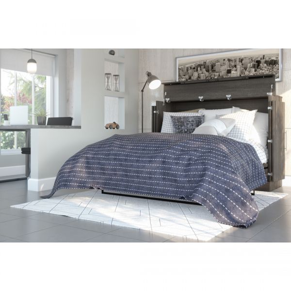 Bestar Nebula Full Cabinet Bed with Mattress in Bark Gray