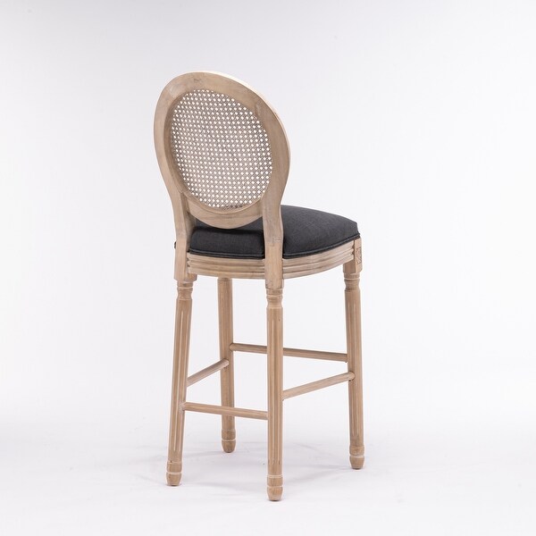 2pcs French Style Barstools with Upholstered Seating and Rattan Back