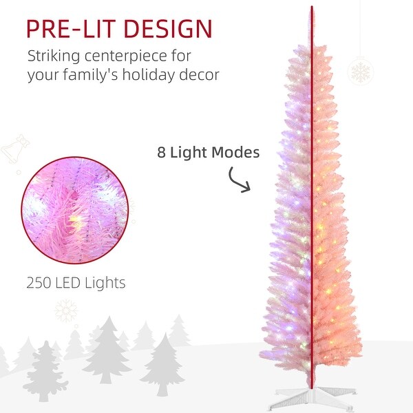 HOMCOM 7ft Tall Pencil Prelit Artificial Christmas Tree Holiday Décor with 500 Colorful Surface Branches，White