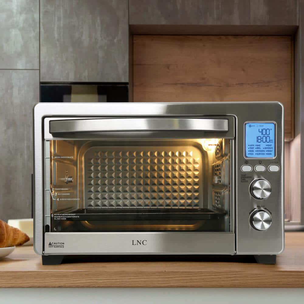 LNC 1750W 6Slice Black and Stainless Steel Convection Toaster Oven with 12Cook Modes and LCD Digital Screen