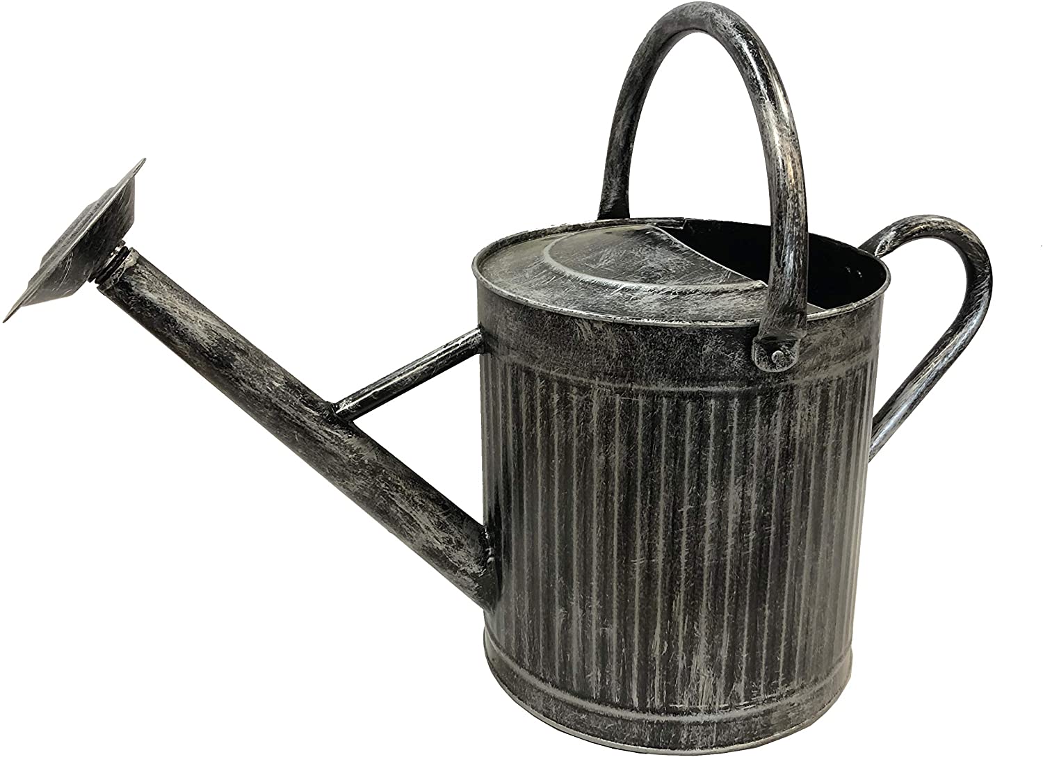 Gardener Select Vertical Lines Metal Watering Can Silver w/ Black Wash (2.5 gal)