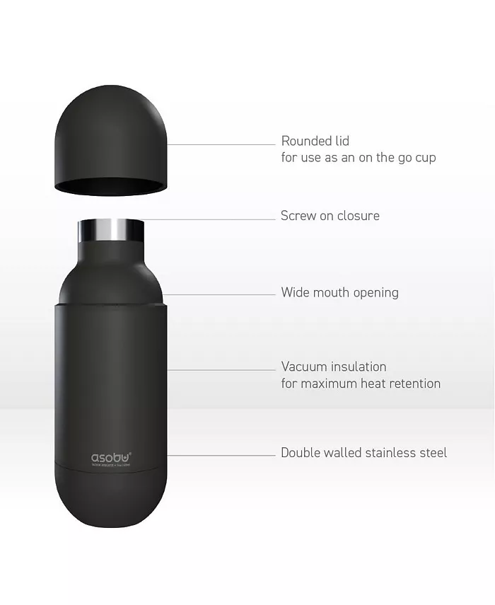 Asobu Orb Stainless Steel Double Wall Insulated Travel Water Bottle - Lid Doubles as a Cup 14 Ounce