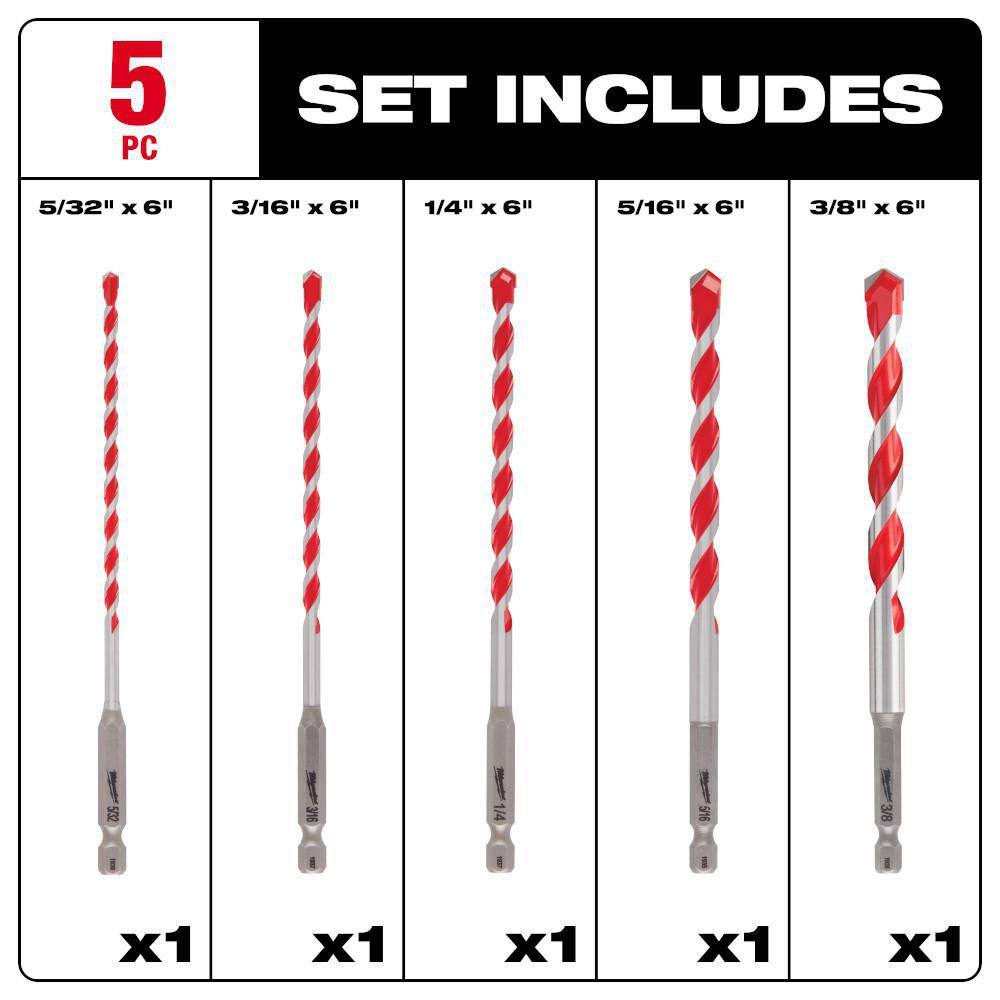 MW SHOCKWAVE Carbide Hammer Drill Bits Set (5-Pack) 48-20-9051