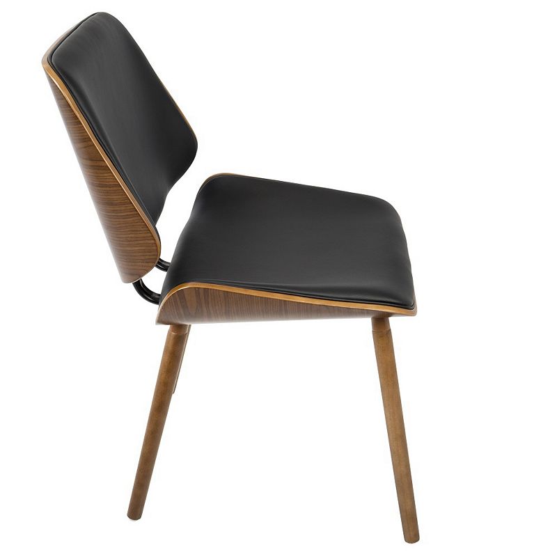 Set of 2 Black Leather Back and Seat with Walnut Wood Legs Modern Lombardi Dining Chairs 32.5